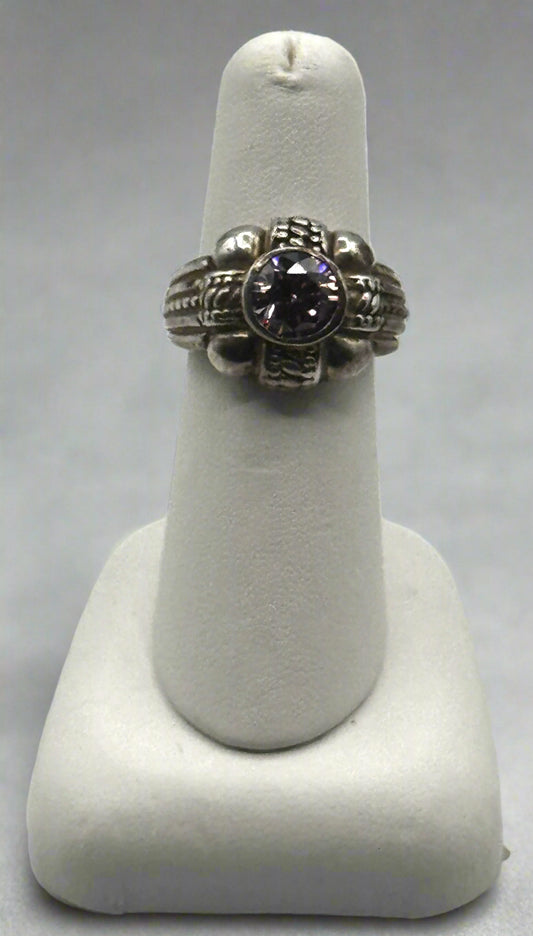 Sterling Silver Pink Solitaire Ring – Size 6.5