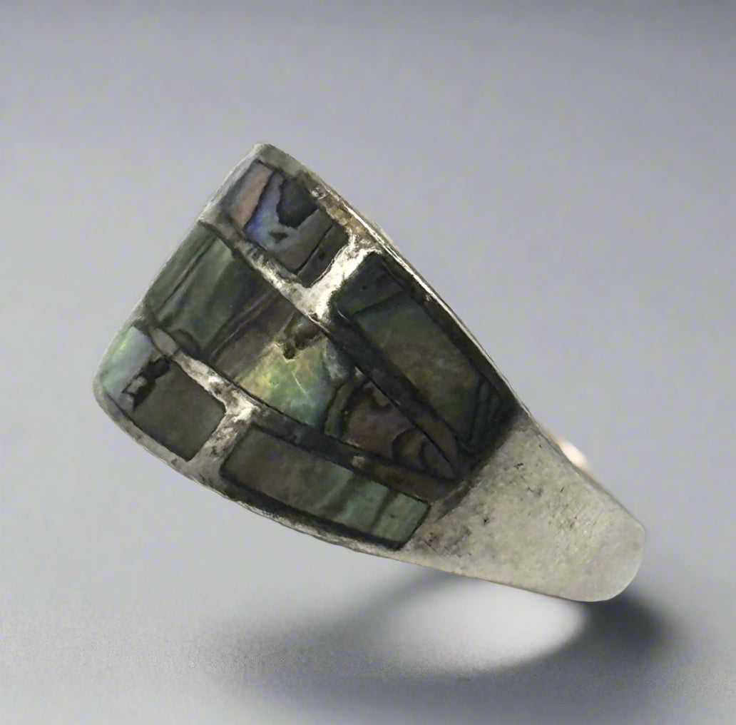 Sterling Silver Abalone Inlay Band Ring – Size 8.5