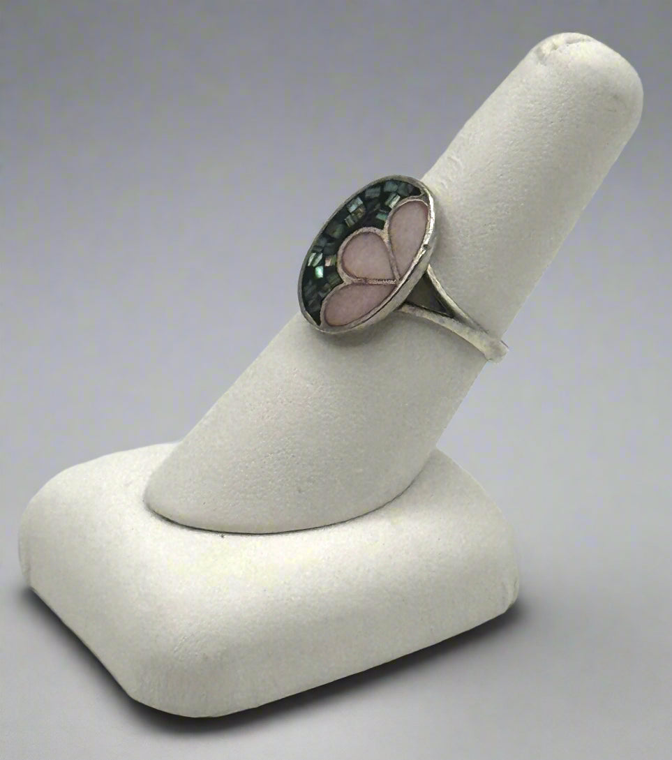 Sterling Silver Mother of Pearl & Abalone Flower Ring – Size 8