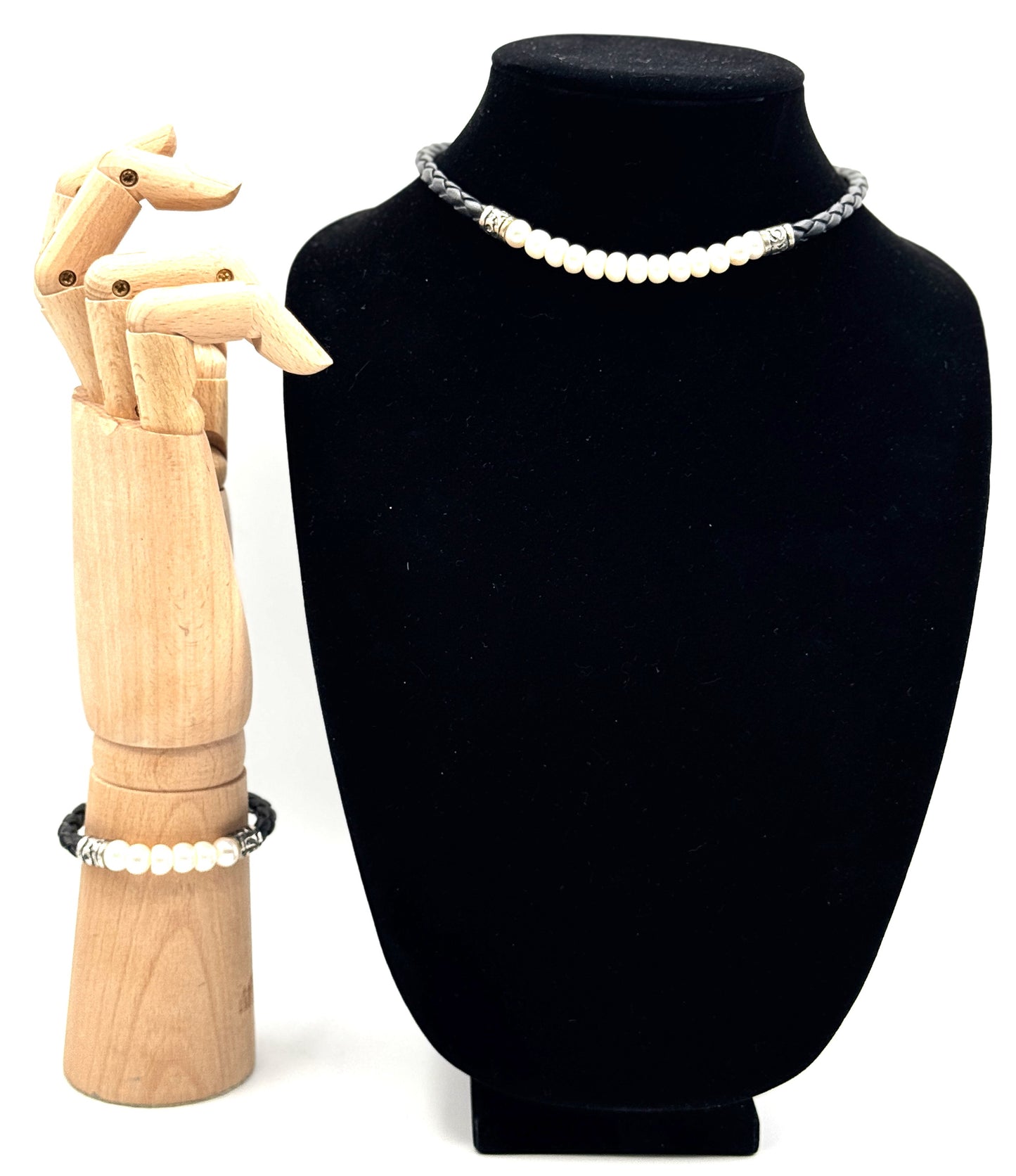 Sterling Silver, Leather & Freshwater Pearl Jewelry Set