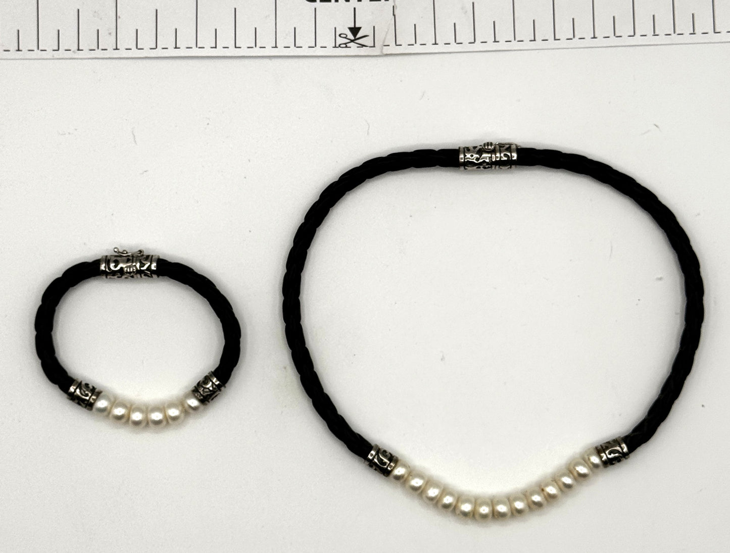 Sterling Silver, Leather & Freshwater Pearl Jewelry Set