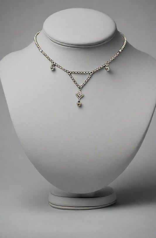 Sterling Silver Drop Necklace with Gemstone Accents
